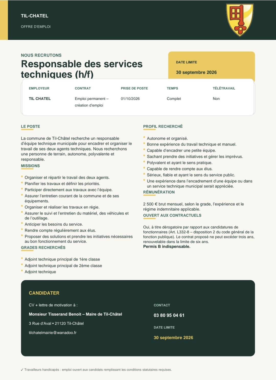Responsable des services techniques (h/f)